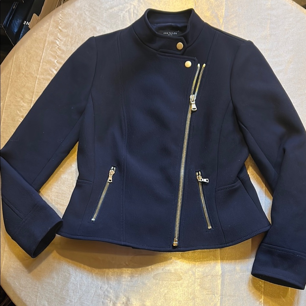 EUC ANN TAYLOR Women's Navy Jacket with Gold Accents 2P
